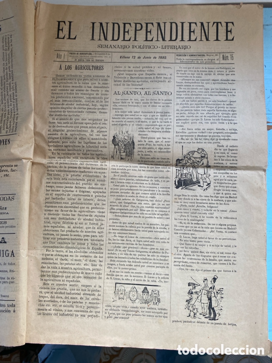 Coleccionismo de Revistas y Peri&oacute;dicos: Diario El indepependiente de Villena 1892