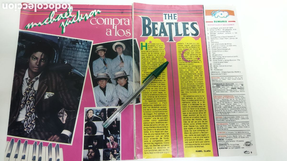 Coleccionismo de Revistas y Peri&oacute;dicos: RECORTES DE the beatles michael jackson super pop 194 septiembre 1985