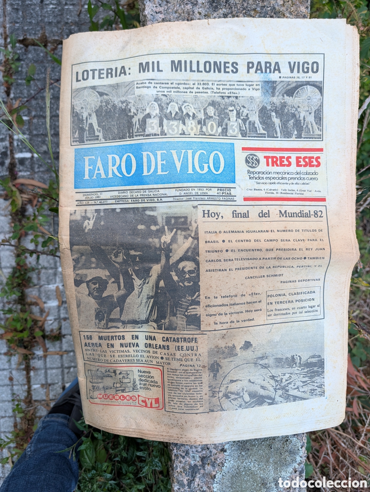 Collezionismo di Riviste e Giornali: Peri&oacute;dico FARO DE VIGO - 11 Julio 1982 - Final Mundial 82 / Loter&iacute;a en Vigo / Especial Citro&euml;n