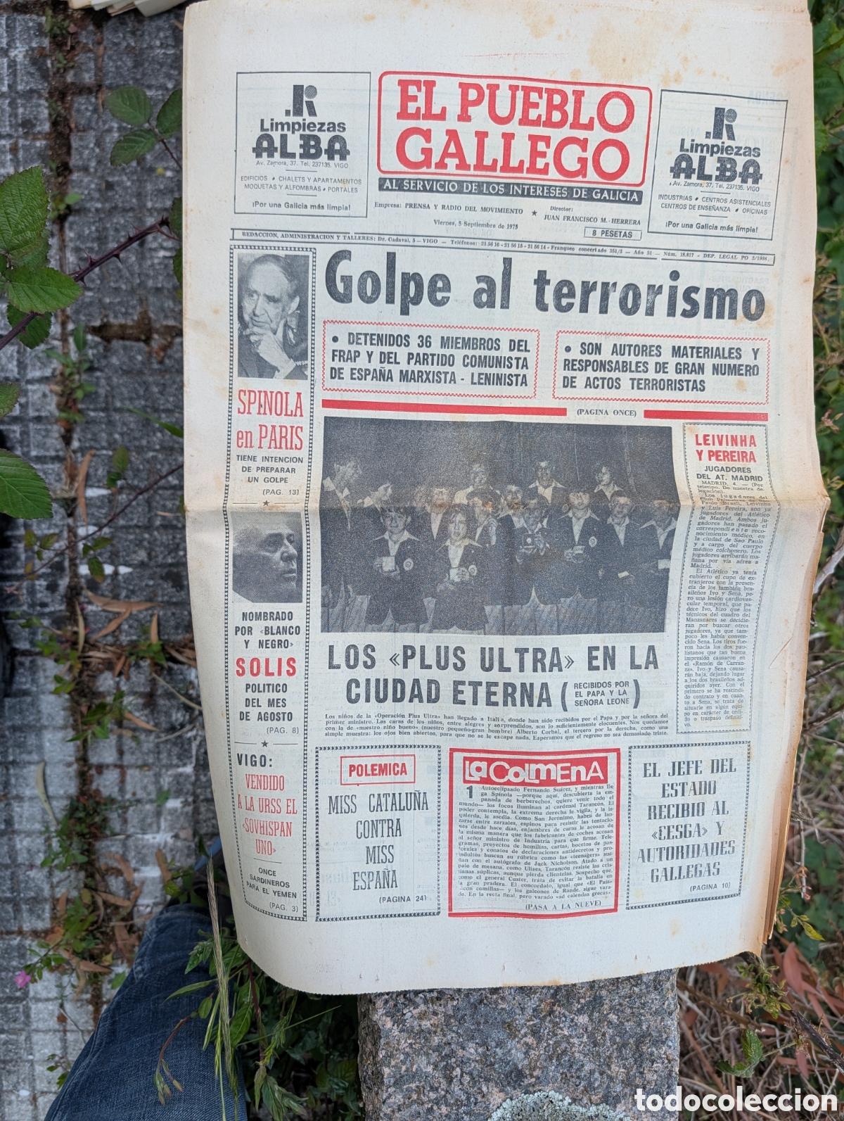 Coleccionismo de Revistas y Peri&oacute;dicos: Peri&oacute;dico EL PUEBLO GALLEGO - 5 Septiembre 1975 - Portada FRAP y PCE(m-l) - Vigo