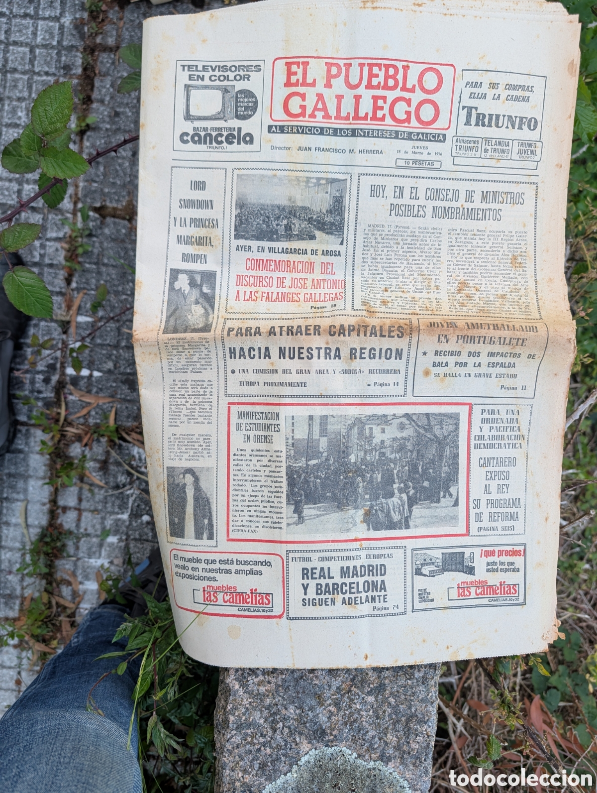 Coleccionismo de Revistas y Peri&oacute;dicos: EL PUEBLO GALLEGO - 18 Marzo 1976 - Transici&oacute;n: Cantarero y el Rey - Muerte de Luchino Visconti