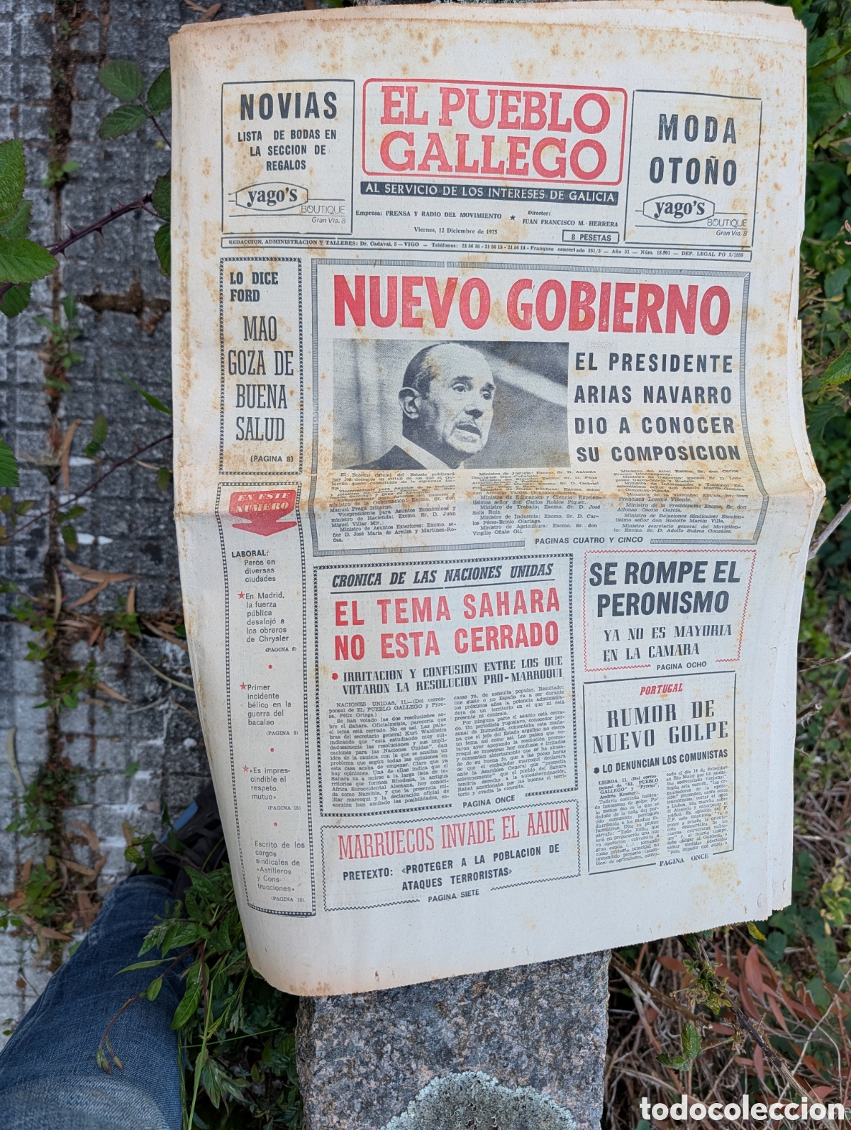 Coleccionismo de Revistas y Peri&oacute;dicos: Peri&oacute;dico EL PUEBLO GALLEGO - 12 Dic 1975 - PRIMER GOBIERNO MONARQU&Iacute;A - S&aacute;hara: Marruecos invade El