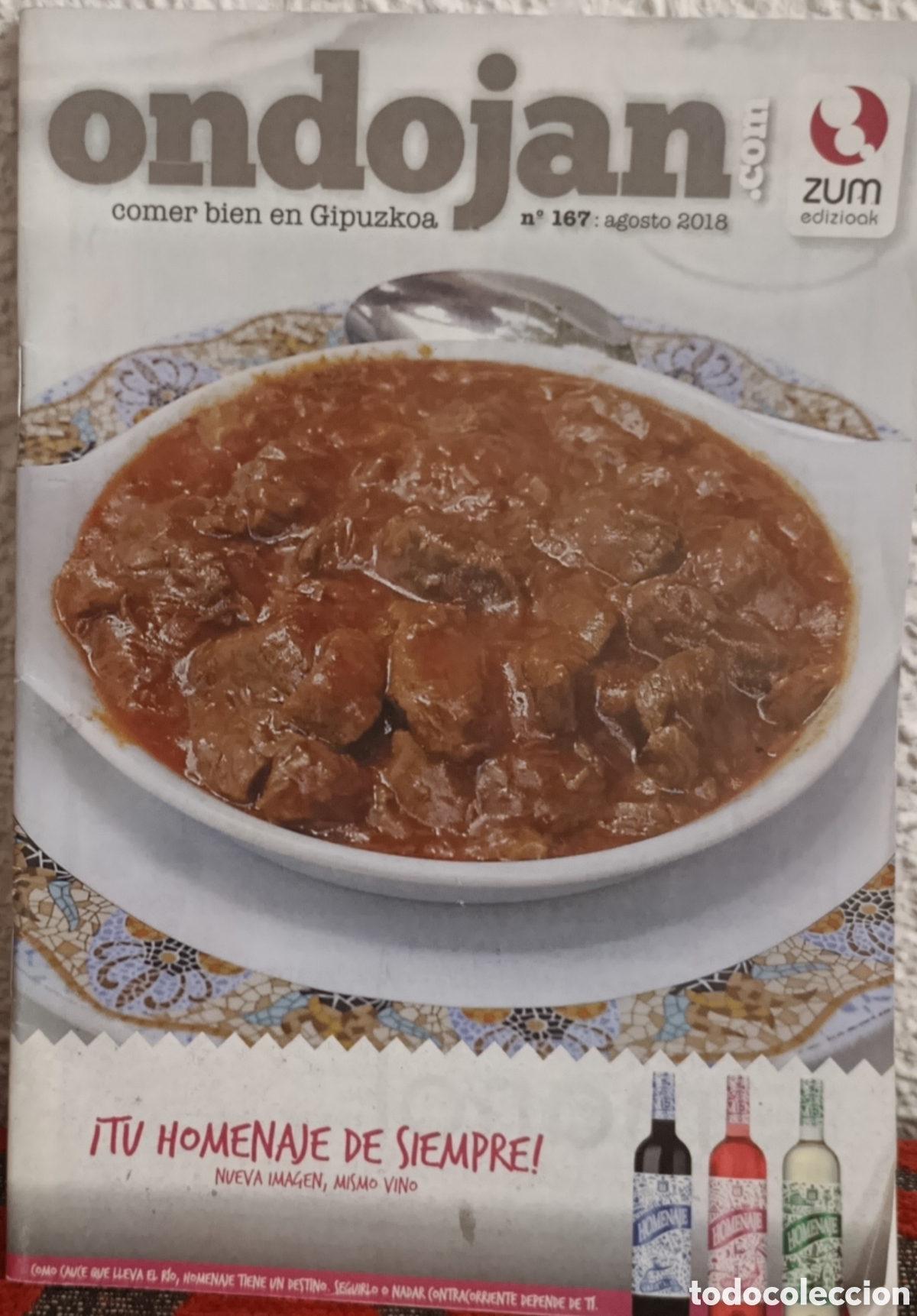 Coleccionismo de Revistas y Peri&oacute;dicos: Revista Ondojan.com - N&ordm; 167 (Agosto 2018) - Gastronom&iacute;a y Pintxos en Gipuzkoa