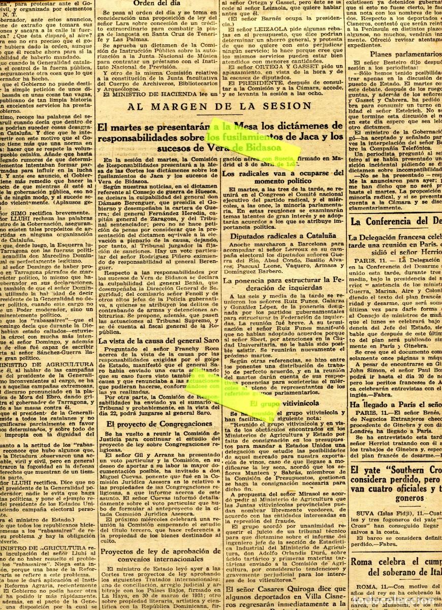 Coleccionismo de Revistas y Peri&oacute;dicos: PERIODICO A&Ntilde;O 1932 SUCESOS DE VERA DEL BIDASOA FUSILAMIENTOS DE JACA CONTRABANDO DE TABACO TRES FORC