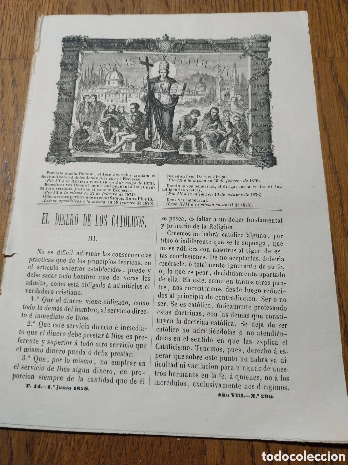 Coleccionismo de Revistas y Peri&oacute;dicos: REVISTA 1878 VOLTAIRE. DATOS BIOGR&Aacute;FICOS DE LE&Oacute;N XIII.ROGATIVAS EN CAPELLADES