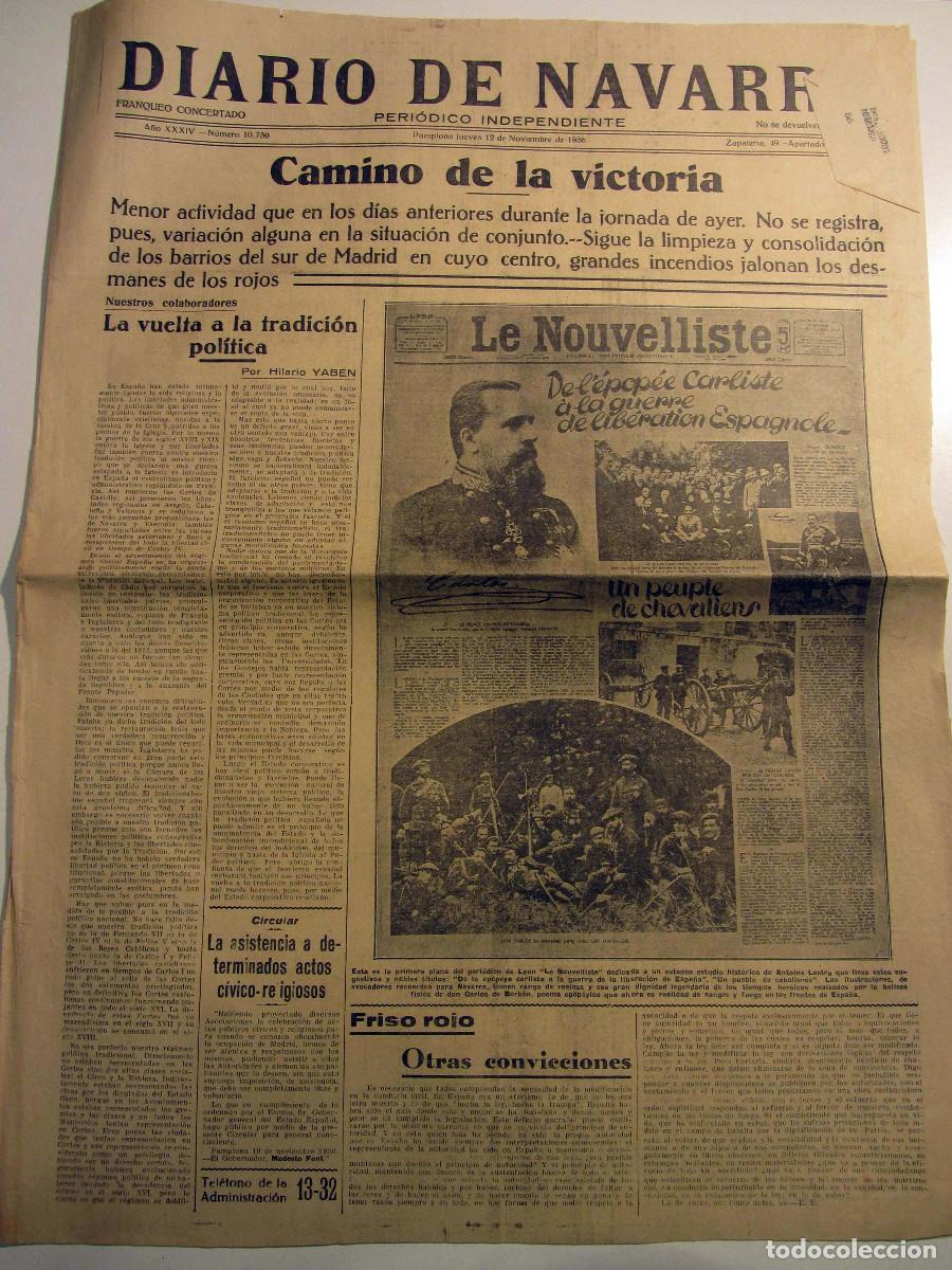 Coleccionismo de Revistas y Peri&oacute;dicos: Guerra Civil Diario de Navarra Pamplona 12 de Noviembre 1936 Ataque a Madrid. Logro&ntilde;o. Zaragoza