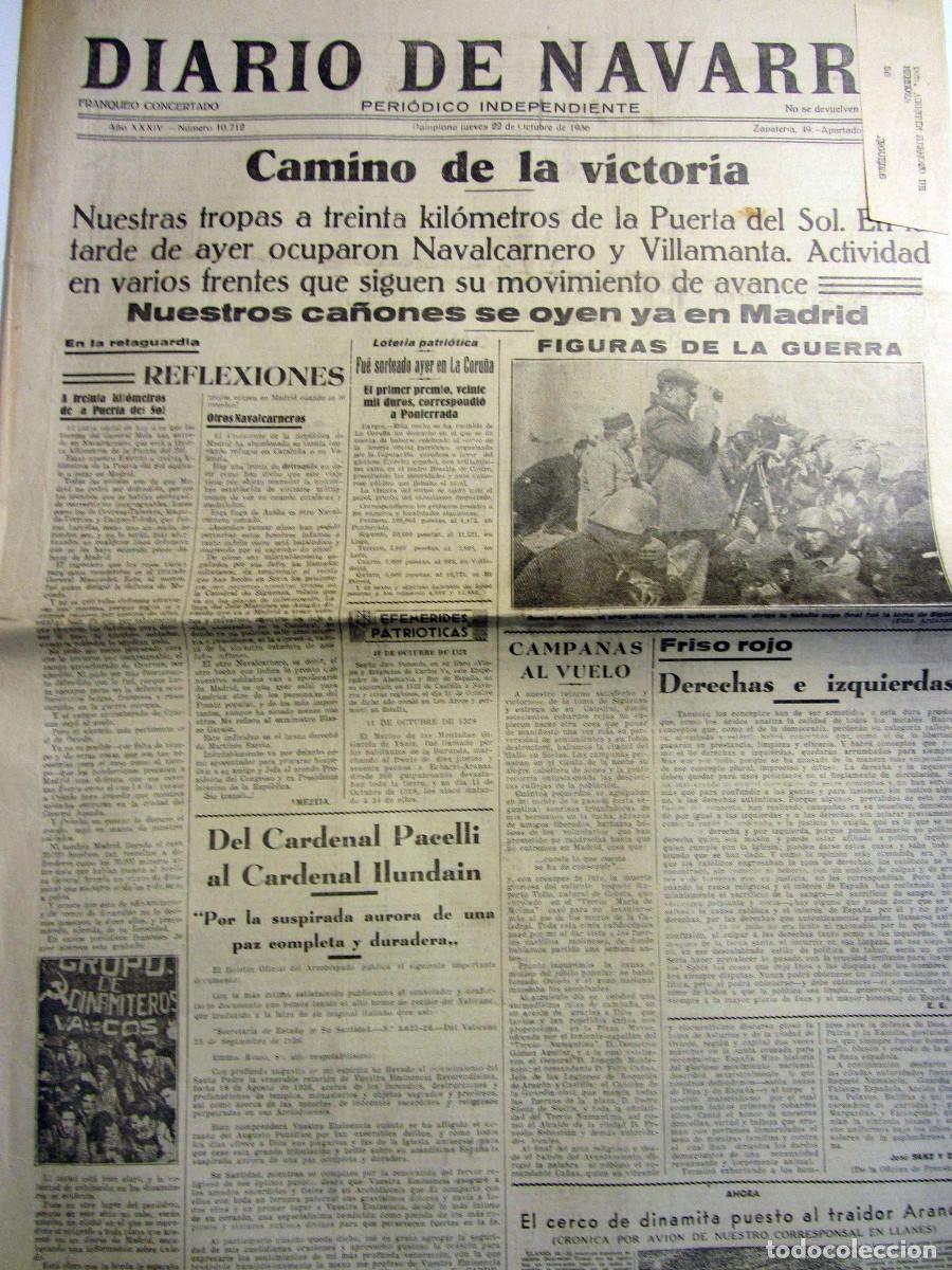 Collection Magazines and Newspapers: Guerra Civil Diario de Navarra Pamplona 22 Octubre 1936. Navalcarnero. Villamanta. Sig&uuml;enza.