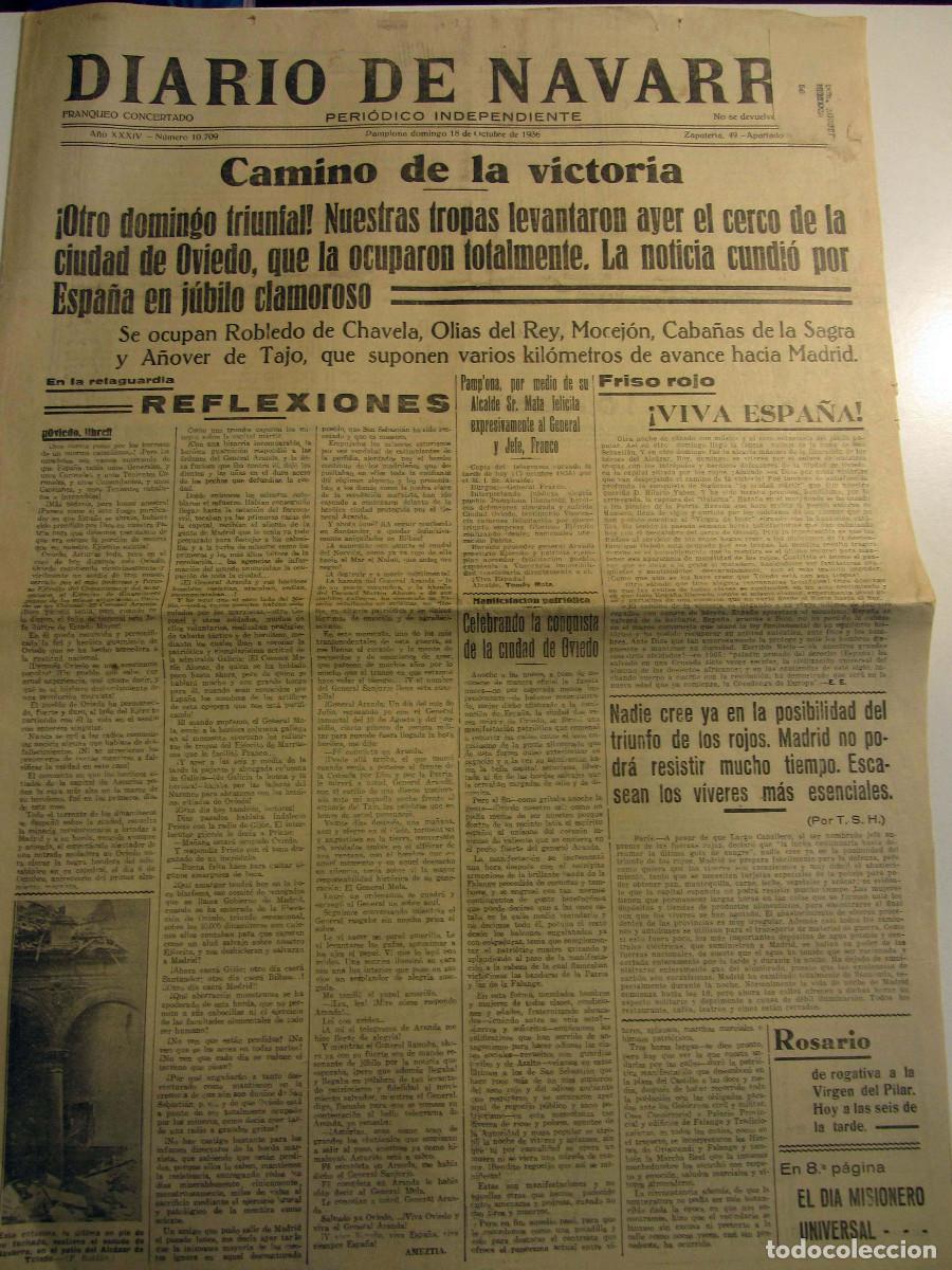 Collection Magazines and Newspapers: Guerra Civil Diario de Navarra Pamplona 18 Octubre 1936. Toma de Oviedo. Bombardeos Bilbao-Malaga