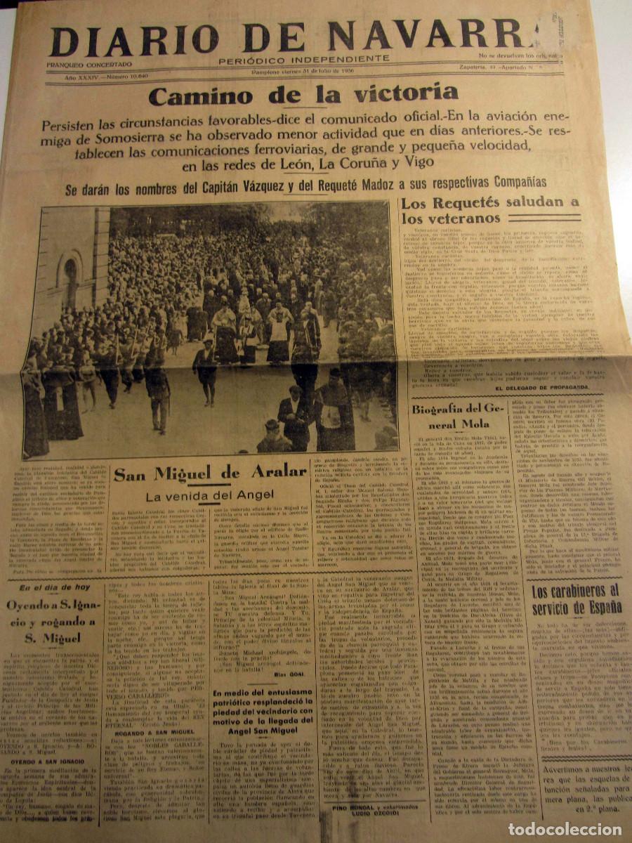 Collection Magazines and Newspapers: Guerra Civil Diario de Navarra Pamplona 31 Julio 1936. San Miguel de Aralar en Pamplona + fotografia