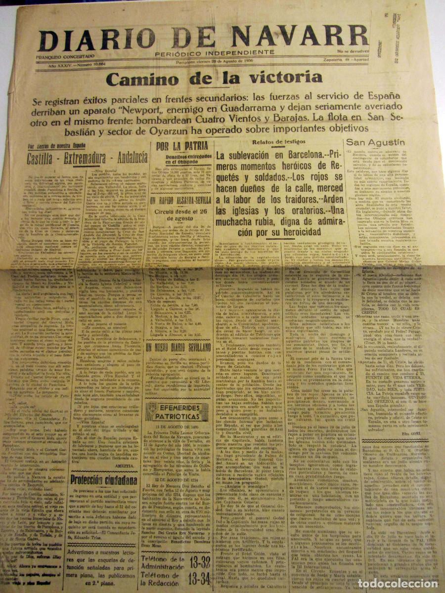 Collection Magazines and Newspapers: Guerra Civil RECORTE Diario de Navarra Pamplona 28 Agosto 1936. Beasain, Lastaola, Oyarzun, Aduna...