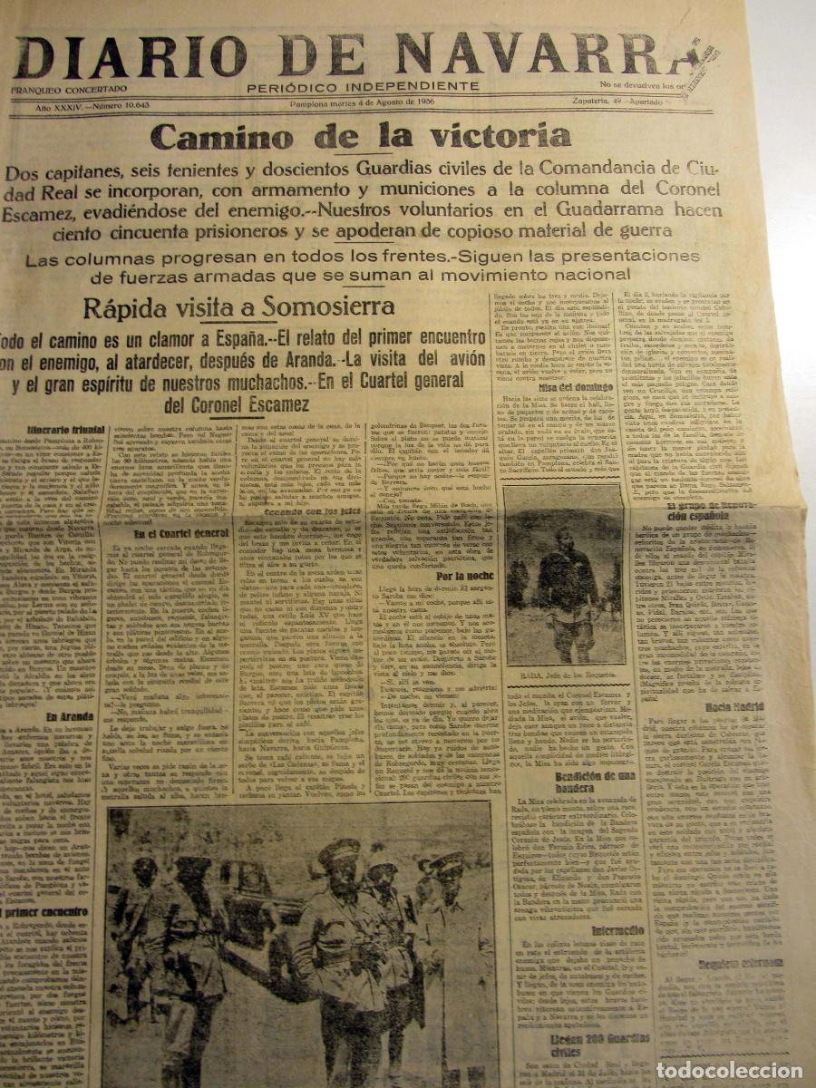 Coleccionismo de Revistas y Peri&oacute;dicos: Guerra Civil RECORTE Diario de Navarra Pamplona 4 Agosto 1936. Ciudad Real. Bombardeo Zaragoza
