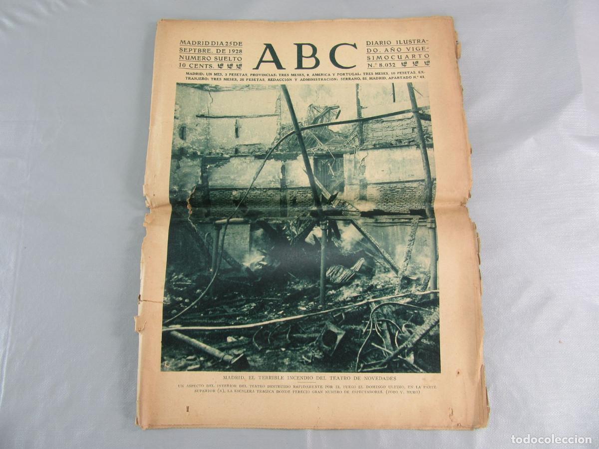 Coleccionismo de Revistas y Peri&oacute;dicos: Peri&oacute;dico ABC del D&iacute;a 25 de septiembre de 1925. Incendio Teatro del Novedades de Madrid.