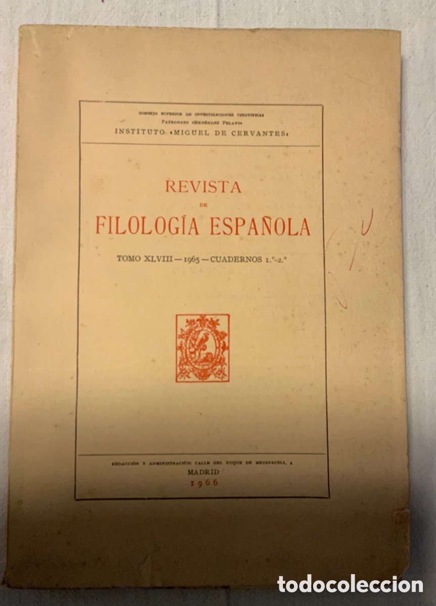 Coleccionismo de Revistas y Peri&oacute;dicos: Revista de Filolog&iacute;a Espa&ntilde;ola . 1965 cuadernos 1&deg; y 2&deg;