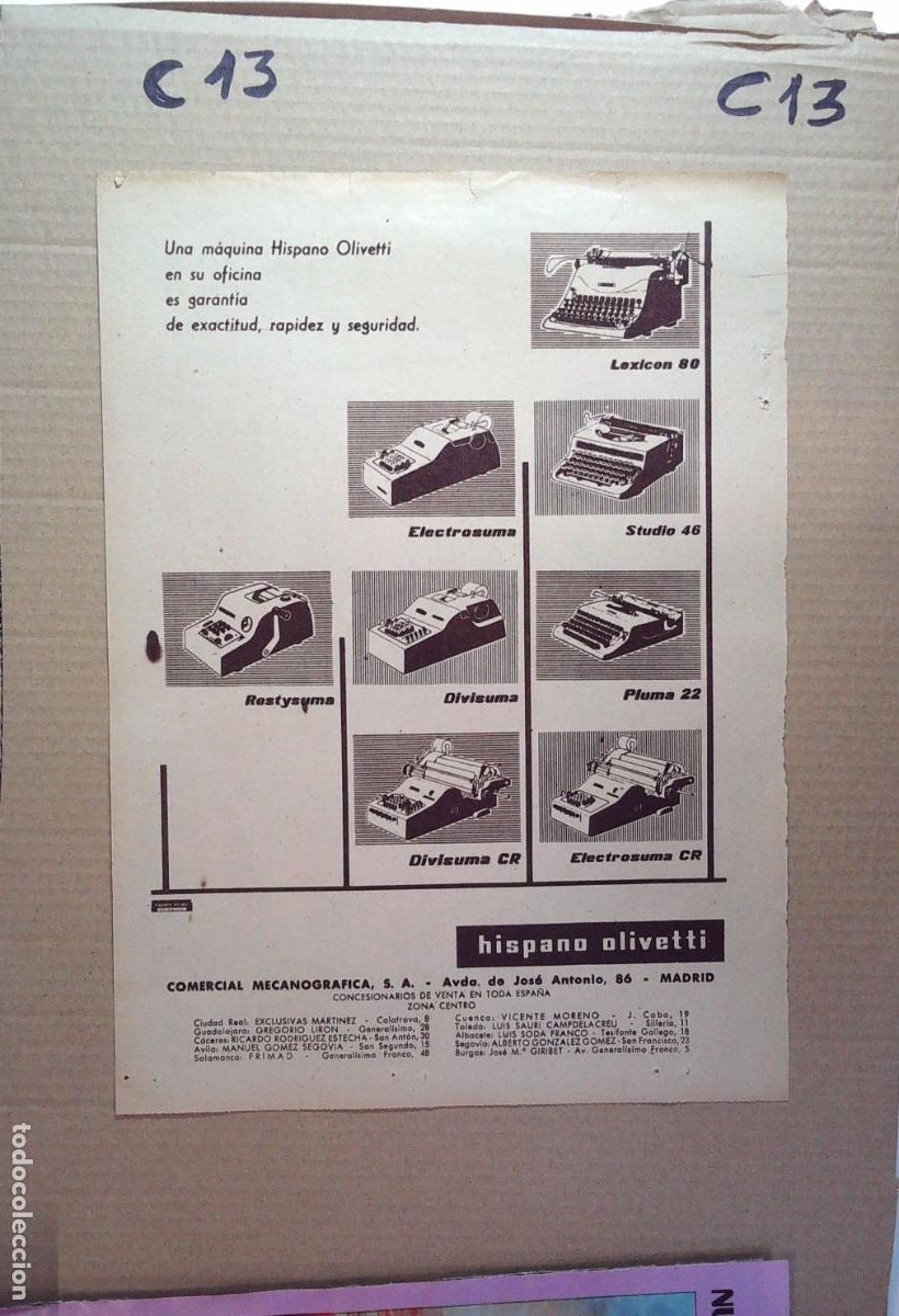 Coleccionismo de Revistas y Peri&oacute;dicos: OLIVETTI MAQUINA DE ESCRIBIR ANUNCIO PUBLICIDAD