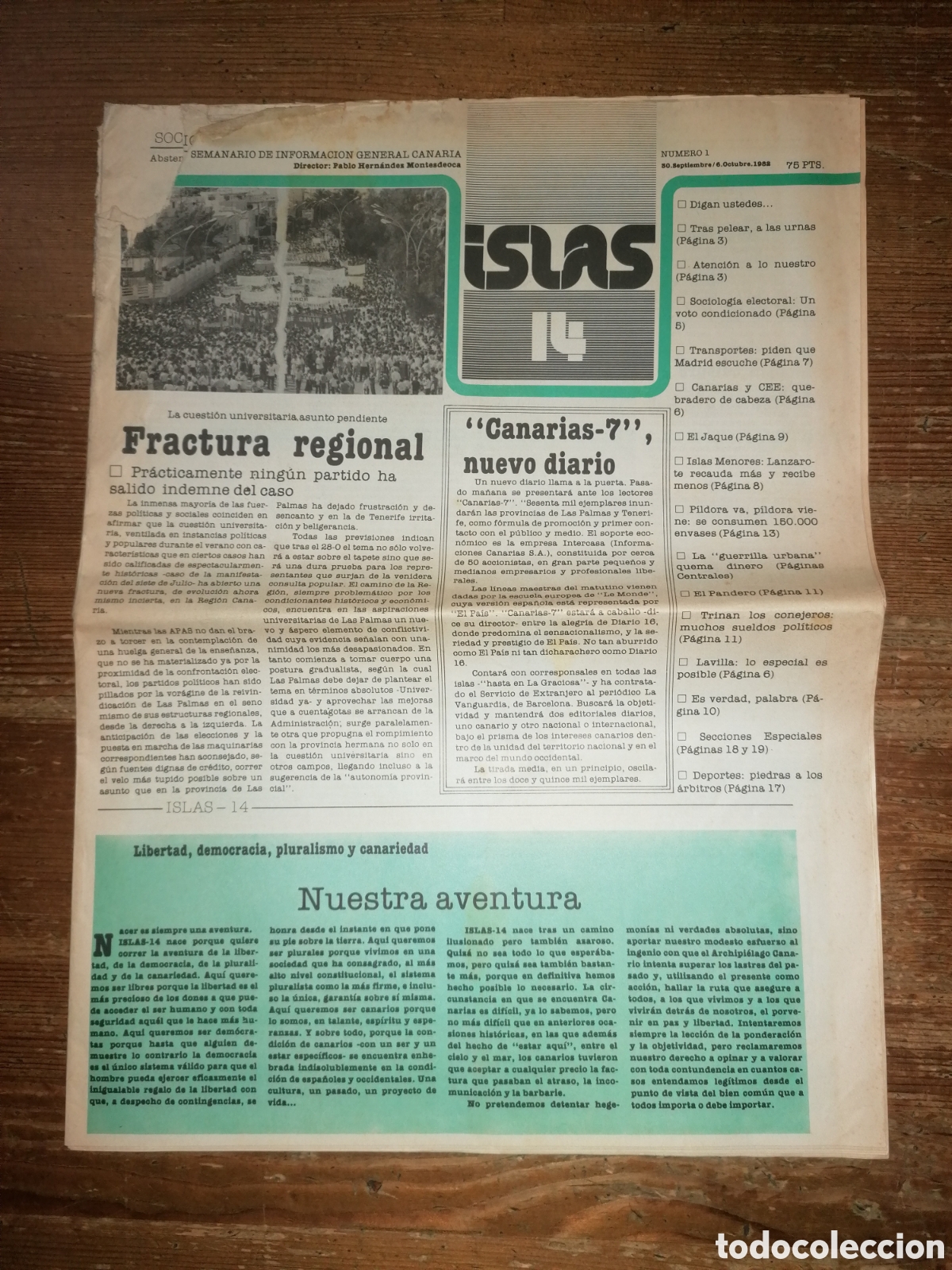 Coleccionismo de Revistas y Peri&oacute;dicos: Semanario de informaci&oacute;n general canaria, ISLAS 14. N&ordm; 1 - Dir. Pablo Hernandez Montesdeoca