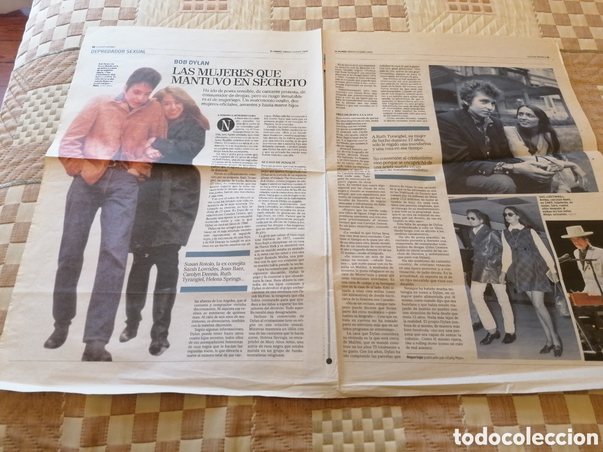 Collezionismo di Riviste e Giornali: Reportaje Bob Dylan Diario El Mundo Espa&ntilde;a Las Mujeres Que Mantuvo En Secreto.Depredador Sexual.2009