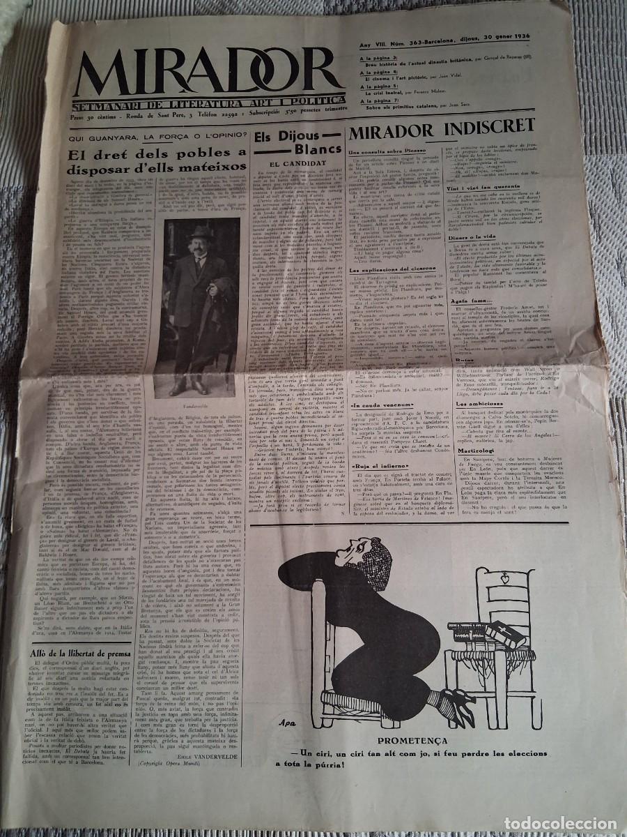 Coleccionismo de Revistas y Peri&oacute;dicos: MIRADOR: Setmanari de literatuta, art i pol&iacute;tica, n&ordm; 363, 3&ordm; de gener de 1936, articles &ldquo;Qui guanyar