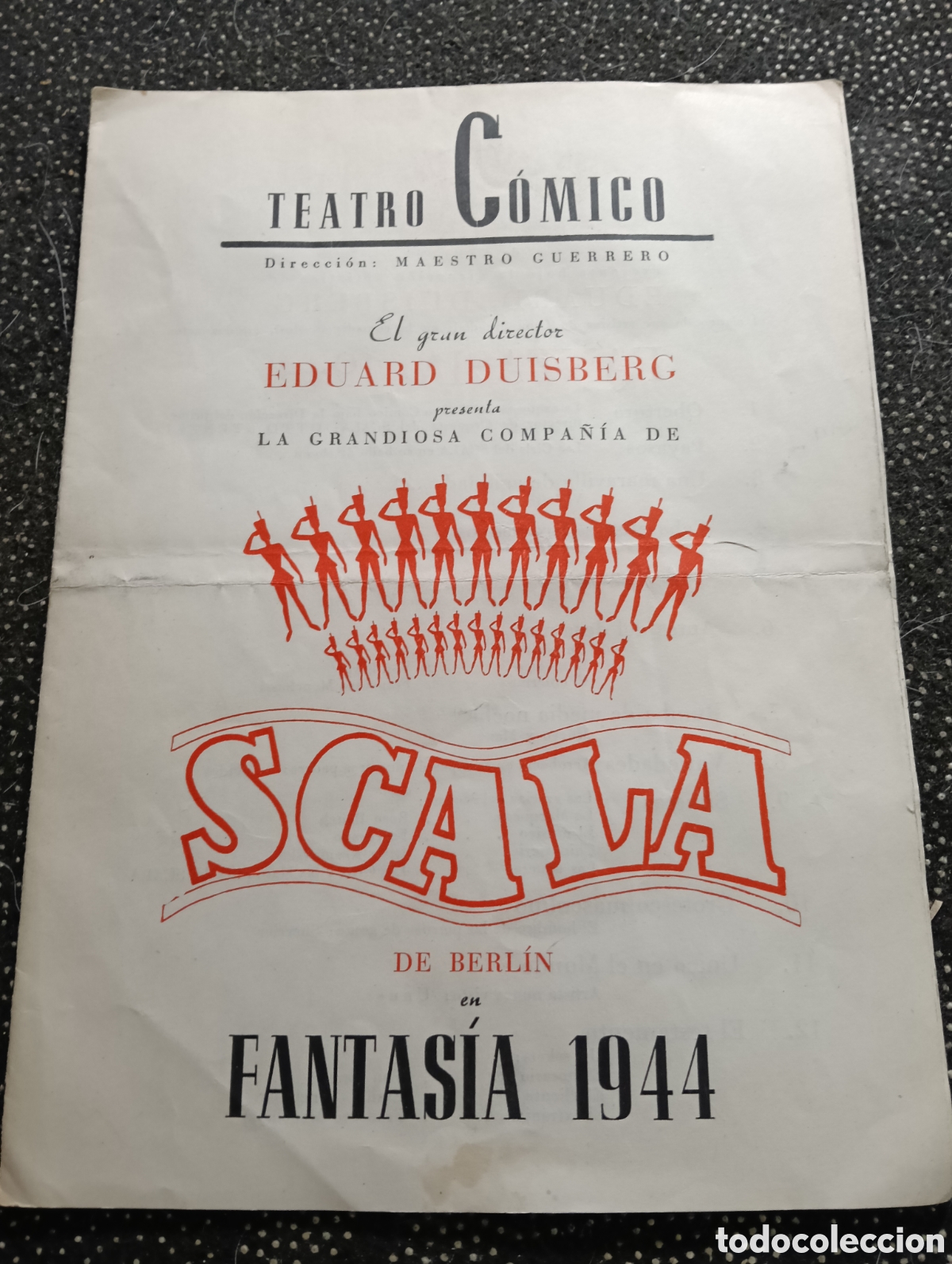Coleccionismo de Revistas y Peri&oacute;dicos: Revista de 2 hojas Teatro C&oacute;mico SCALA DE BERL&Iacute;N EN FANTAS&Iacute;A 1944