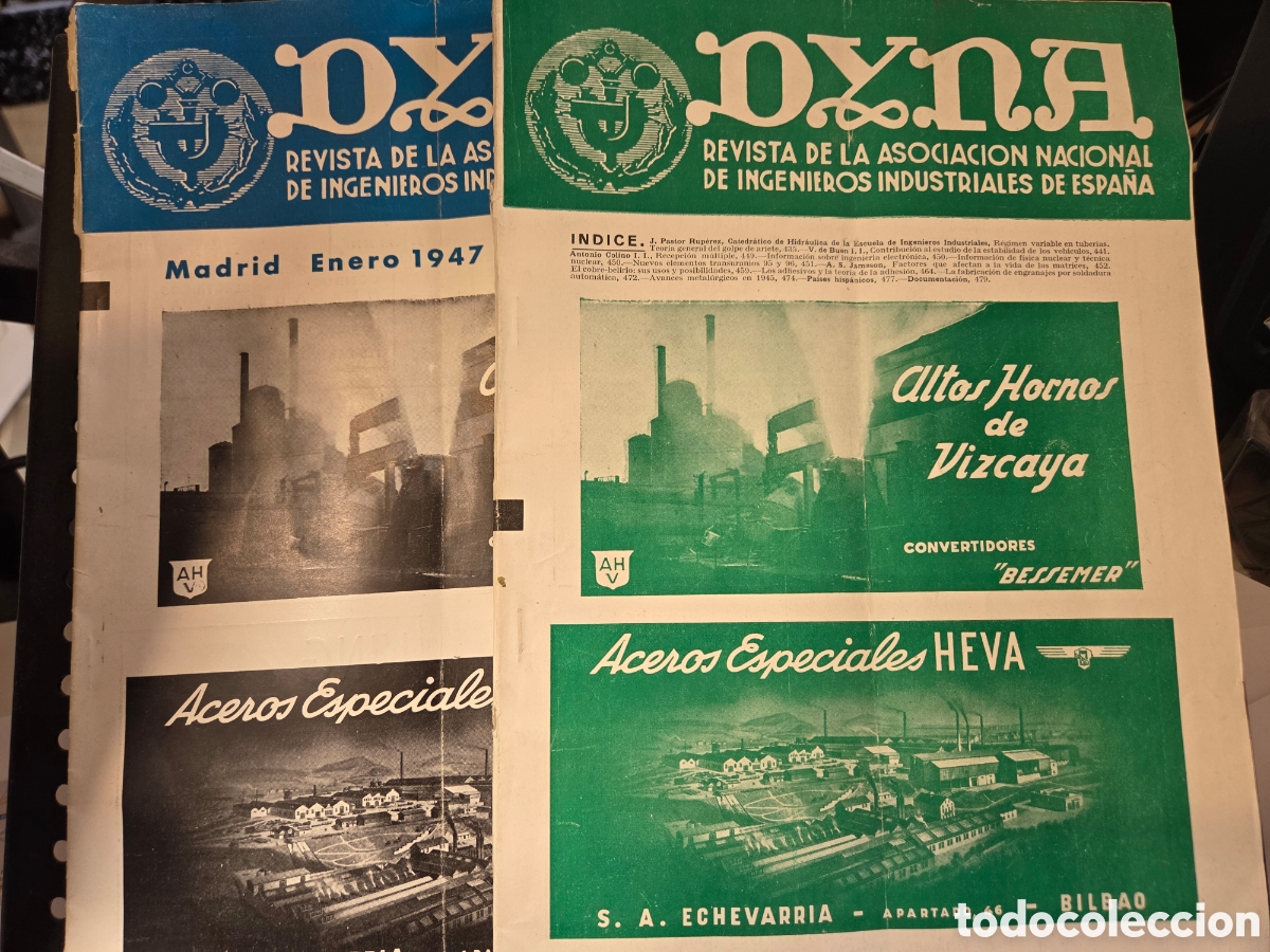 Coleccionismo de Revistas y Peri&oacute;dicos: Revista t&eacute;cnica DYNA (Ingenieria) - Lote 2 ejemplares (Setbre. 1946 y Enero 1947)