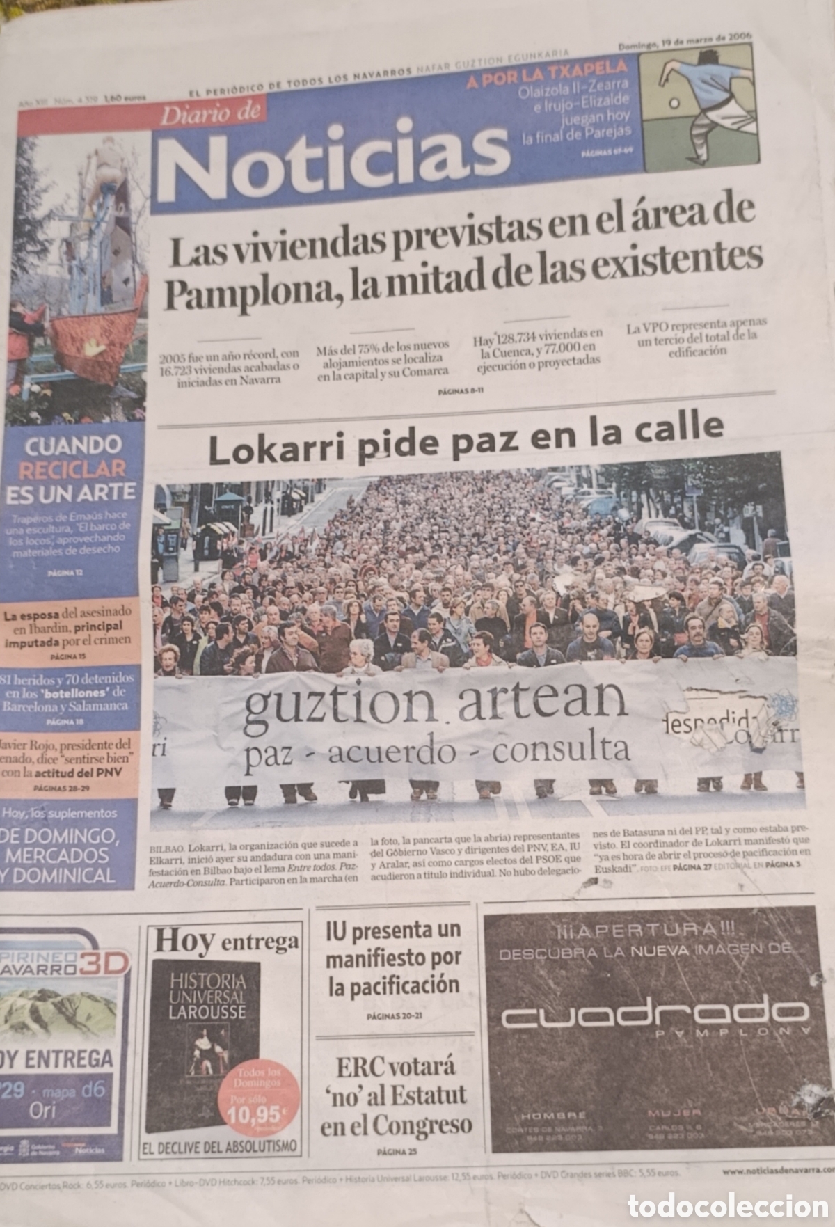 Coleccionismo de Revistas y Peri&oacute;dicos: Ejemplar original Diario de Noticias - Domingo, 19 de marzo de 2006