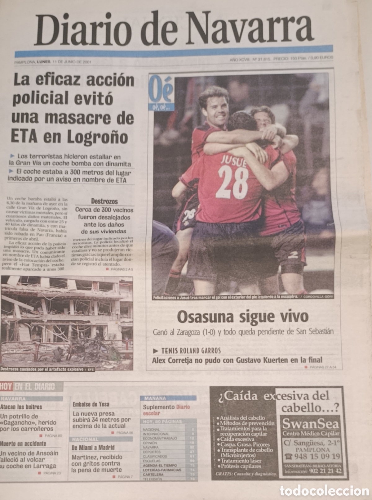 Coleccionismo de Revistas y Peri&oacute;dicos: Peri&oacute;dico Diario de Navarra - 11 de junio de 2001