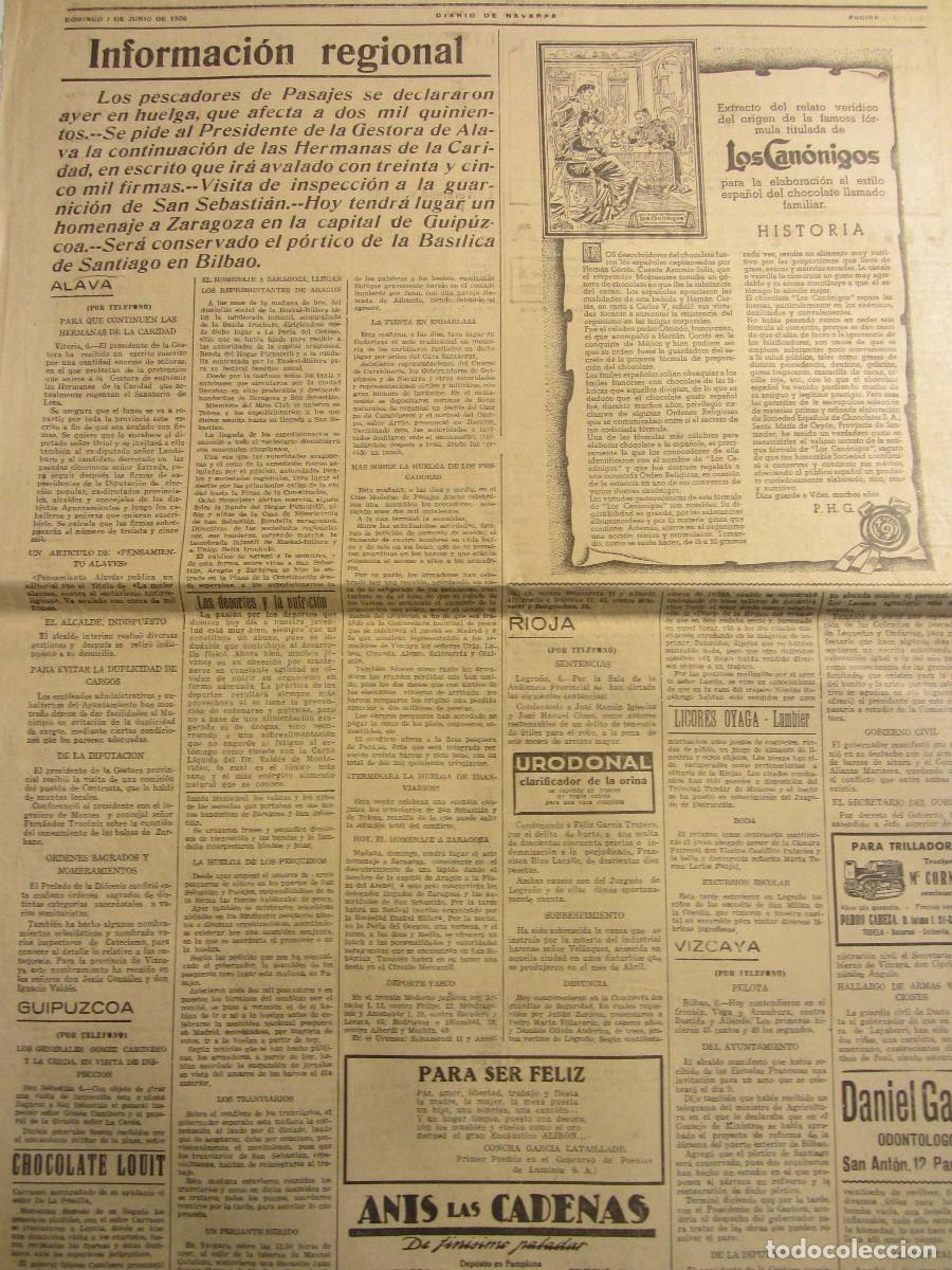 Collectionnisme de Revues et Journaux: RECORTE Diario de Navarra Pamplona 7 Junio 1936. Huelga de pescadores en Pasajes, Pasaia, Gipuzkoa.