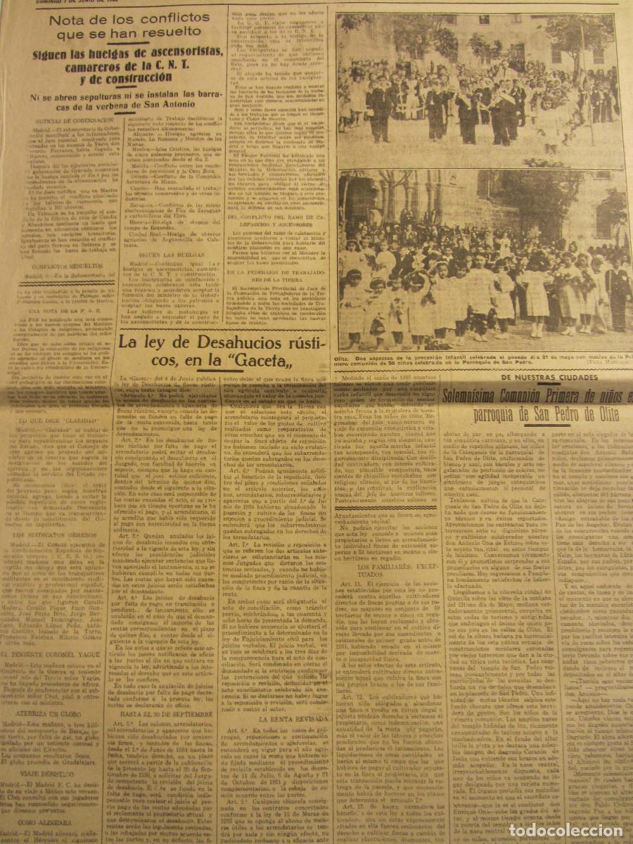 Colecionismo de Revistas e Jornais: RECORTE Diario de Navarra Pamplona 7 Junio 1936. Primera comuni&oacute;n en Olite San Pedro Fotografias