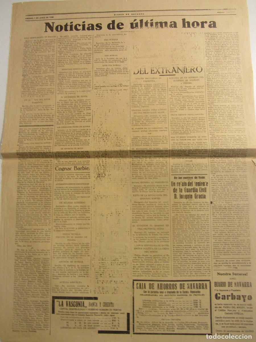 Sammeln von Zeitschriften und Zeitungen: RECORTE Diario de Navarra Pamplona 7 Junio 1936. Sucesos de Yeste. Masacre campesina. Albacete