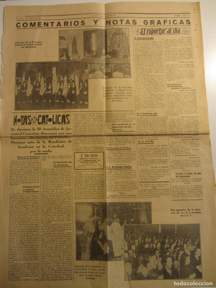 Collectionnisme de Revues et Journaux: RECORTE Diario de Navarra Pamplona 9 Junio 1936. Asamblea Juventud Femenina Diocesana. Fotorafias.