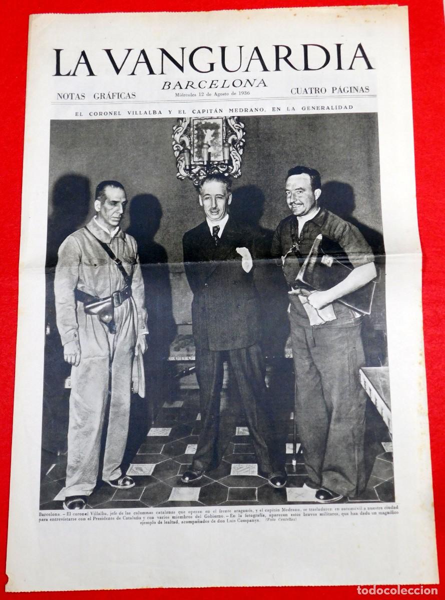 Coleccionismo de Revistas y Peri&oacute;dicos: Guerra Civil - La Vanguardia - Barcelona - 12 agosto 1936 - Llu&iacute;s Companys, Ibiza, Juicio Goded