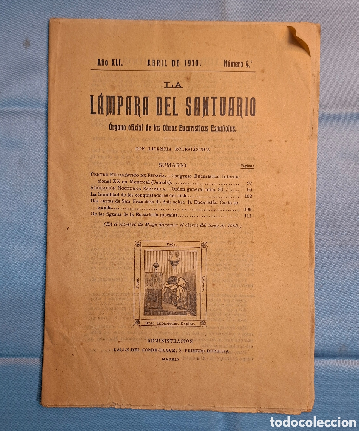 Coleccionismo de Revistas y Peri&oacute;dicos: Revista religiosa La L&aacute;mpara del Santuario de abril de 1910.