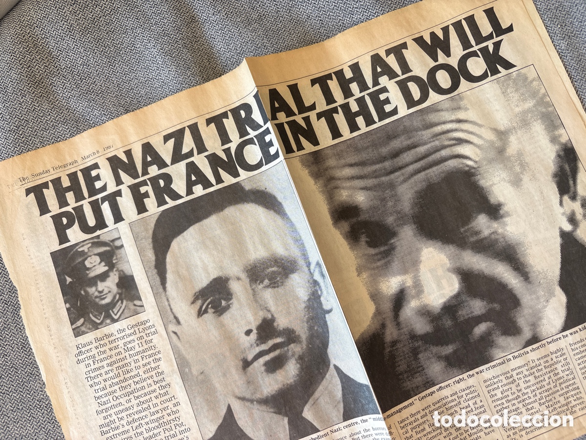 Coleccionismo de Revistas y Peri&oacute;dicos: Klaus Barbie. Art&iacute;culo peri&oacute;dico Sunday Telegraph 1987. Juicio Nazi. Carnicero de Lyon. ASM