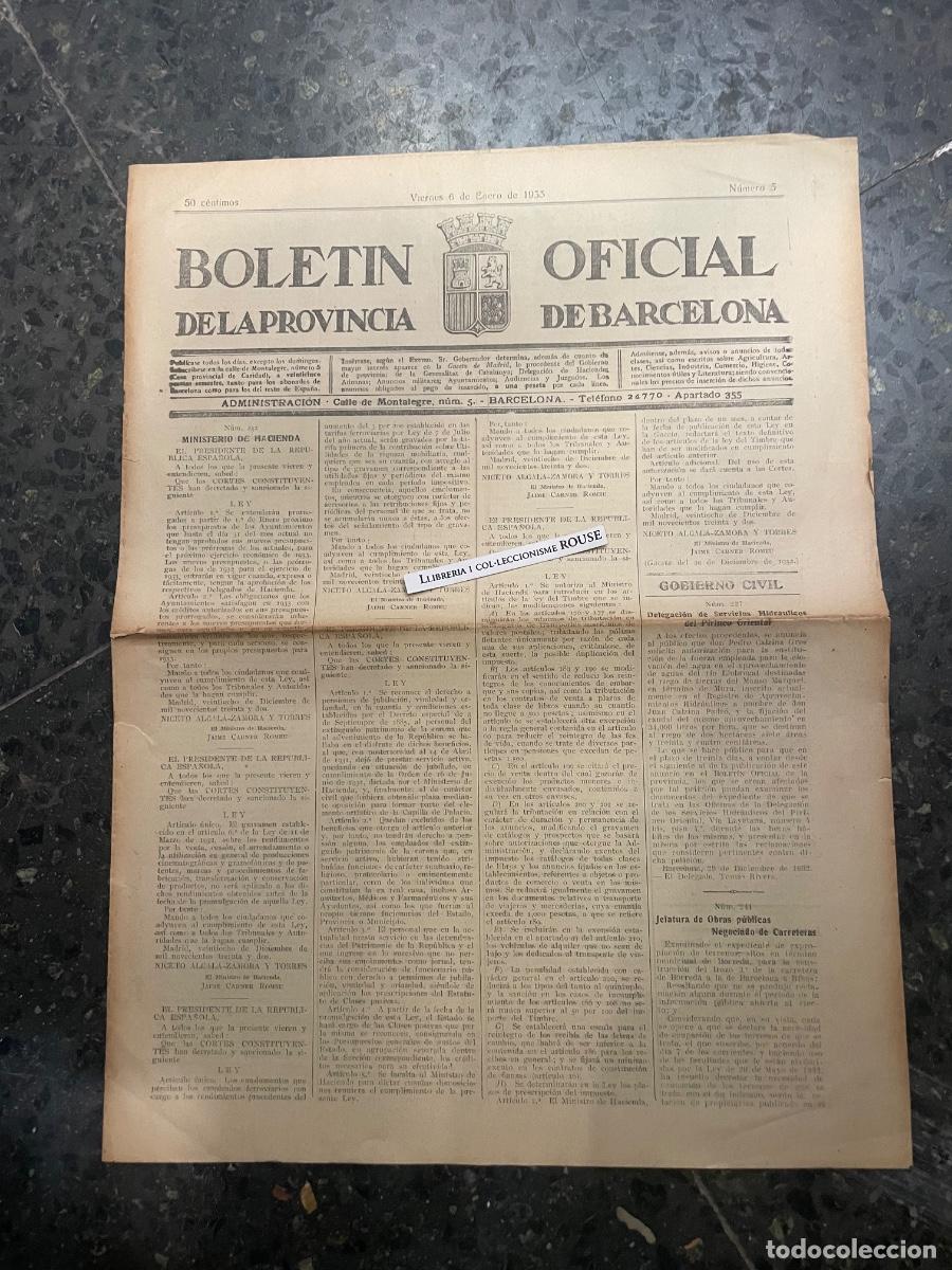 Coleccionismo de Revistas y Peri&oacute;dicos: ANTIGUA PUBLICACI&Oacute;N - BOLETIN OFICIAL DE LA PROVINCIA DE BARCELONA - VIERNES 6 ENERO 1933 N&ordm;5