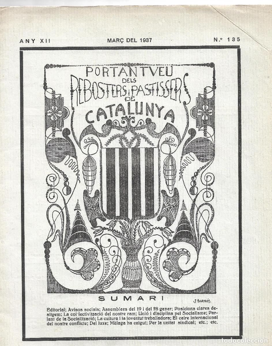 Coleccionismo de Revistas y Peri&oacute;dicos: PORTANTVEU DESL REBOSTERS I PASTISSERS DE CATALUNYA N&Uacute;M. 135, MAR&Ccedil; DE 1937