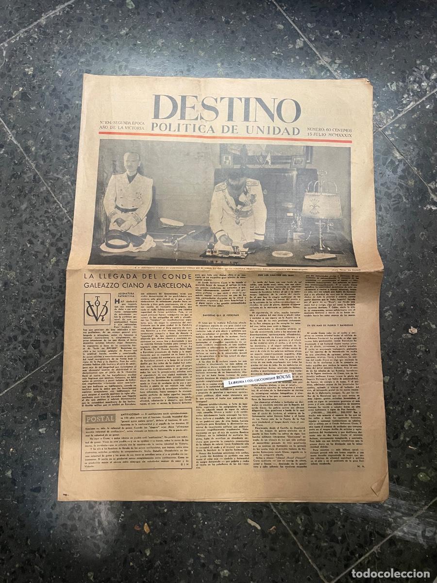 Collection Magazines and Newspapers: POSGUERRA - ANTIGUA PUBLICACI&Oacute;N - DESTINO POLITICA DEL MUNDO - N&ordm; 104 - 15 JULIO MCMXXXIX
