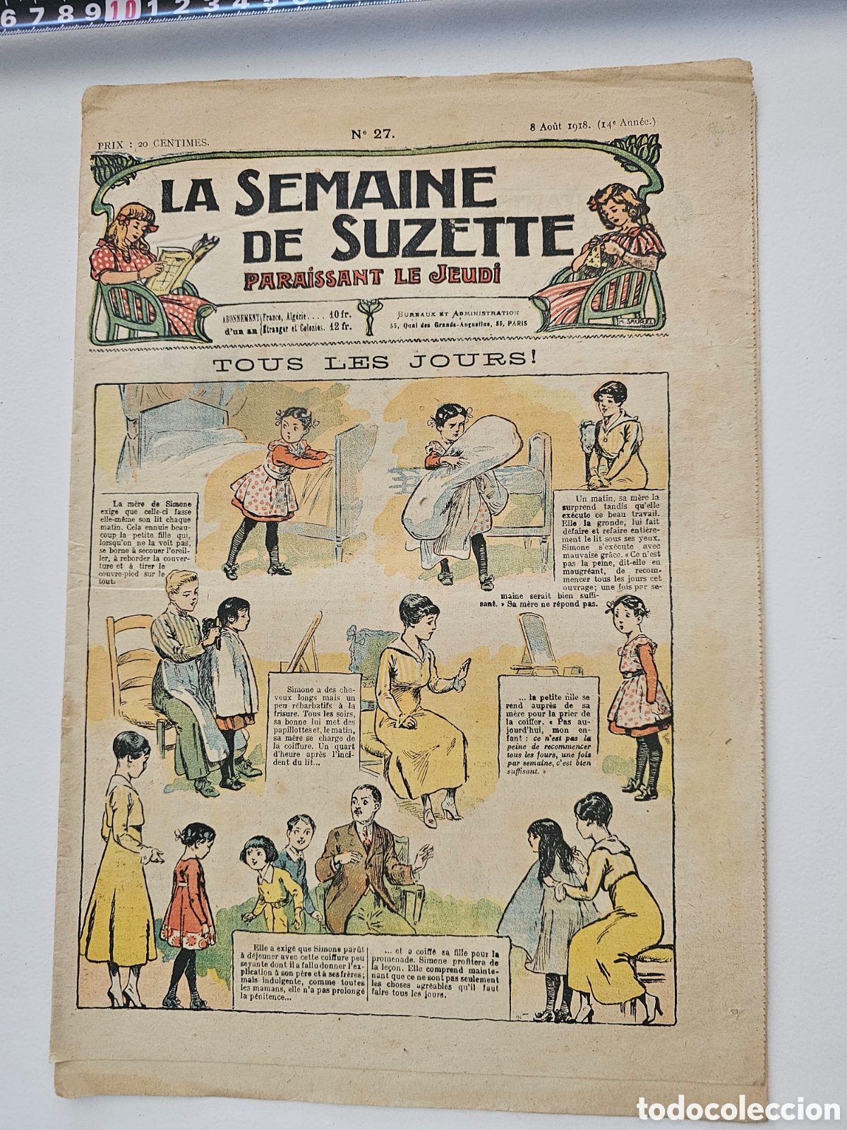 Coleccionismo de Revistas y Peri&oacute;dicos: Ejemplar Original &rdquo;La Semaine de Suzette&rdquo; &ndash; 8 de agosto de 1918 &ndash; Ilustraci&oacute;n B&eacute;cassine