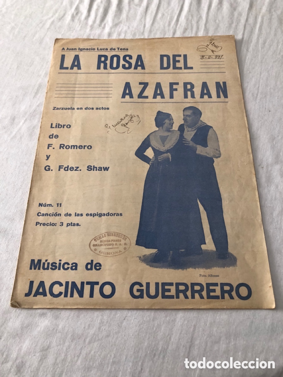 Coleccionismo de Revistas y Peri&oacute;dicos: La Rosa Del Azafr&aacute;n&rdquo;Partitura y Publicaci&oacute;n musicale antigua
