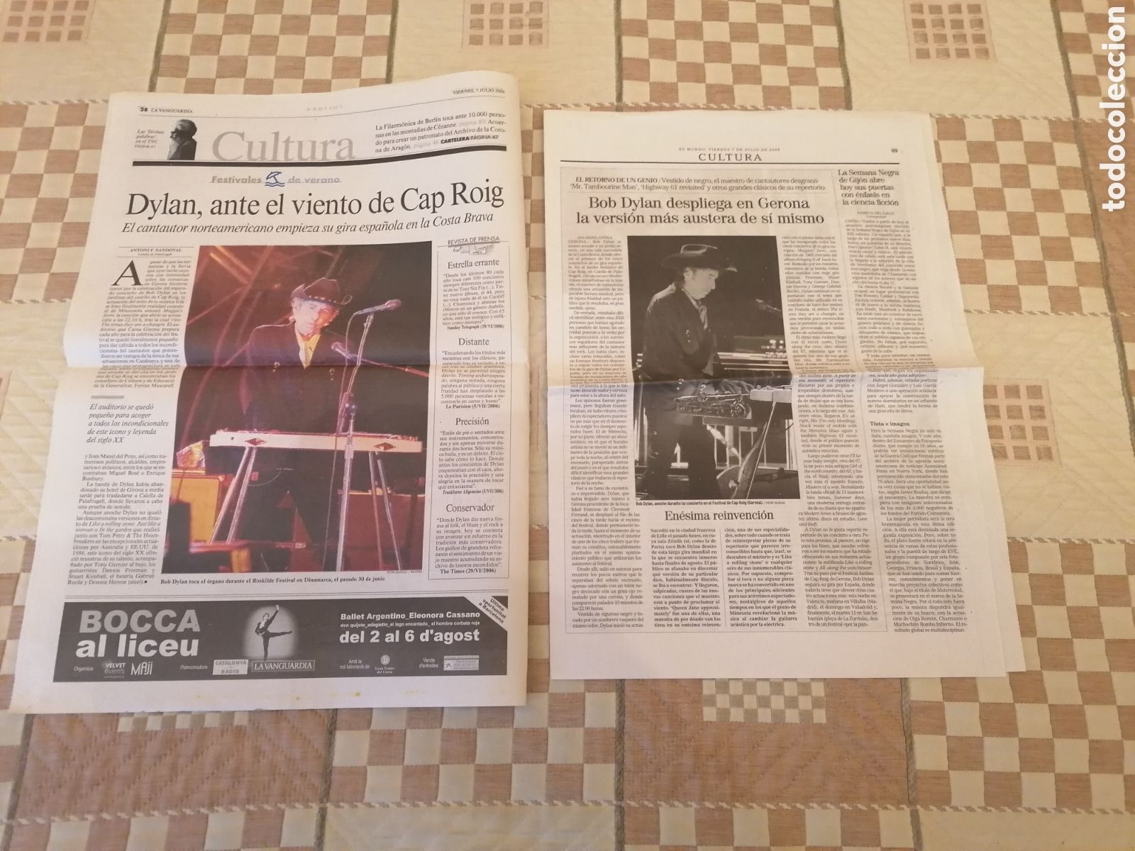 Coleccionismo de Revistas y Peri&oacute;dicos: P&aacute;ginas Prensa Espa&ntilde;ola Concierto Bob Dylan Cap Roig Girona Julio 2006
