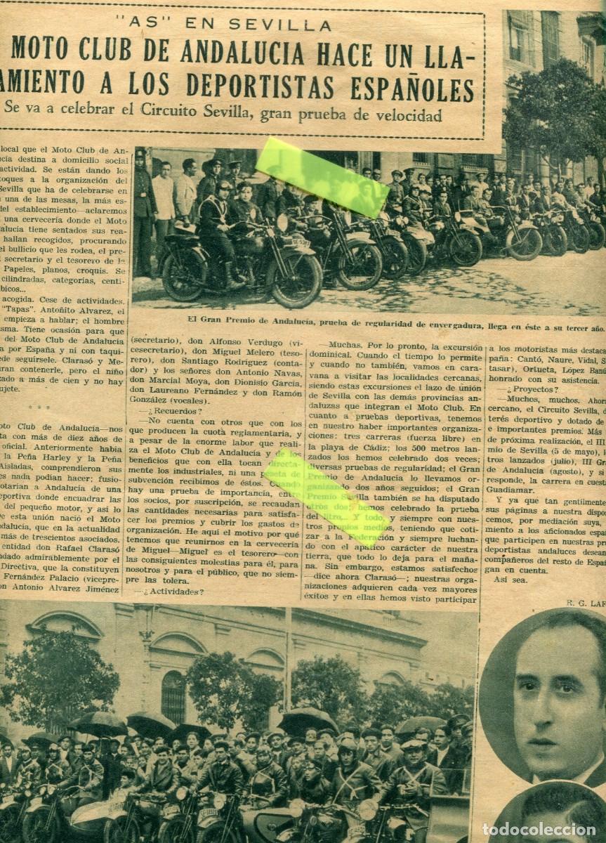 Coleccionismo de Revistas y Peri&oacute;dicos: REVISTA A&Ntilde;O 1935 MOTO CLUB ANDALUCIA GRAN PREMIO DE ANDALUCIA ACCIDENTE DE FERNANDO ARANDO MOTOS