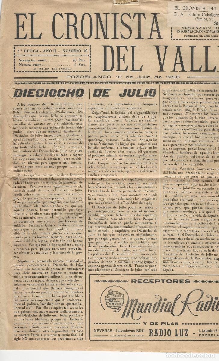 Coleccionismo de Revistas y Peri&oacute;dicos: POZOBLANCO EL CRONISTA DEL VALLE SEMANARIO 1958 N&ordm; 40 U97