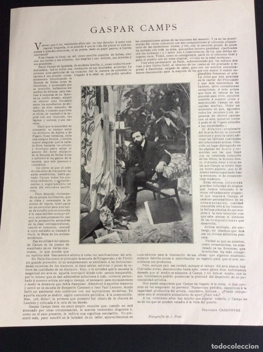 Coleccionismo de Revistas y Peri&oacute;dicos: Folleto que contiene un documental sobre el tema: Gaspar Camps Por Francisco Casanovas, 1903/05