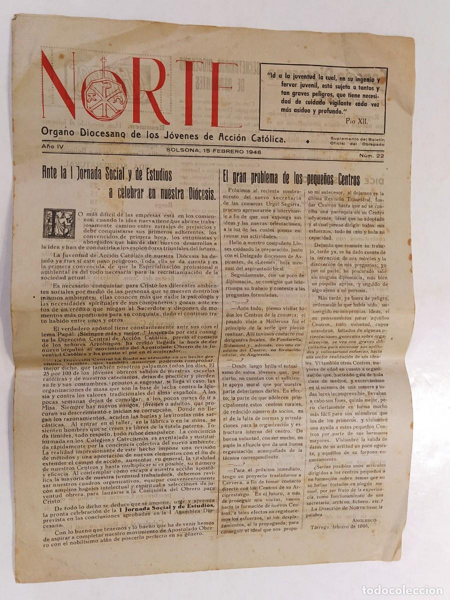 Coleccionismo de Revistas y Peri&oacute;dicos: SOLSONA - NORTE - ORGANO DIOCESANO DE LOS JOVENES DE ACCION CATOLICA - A&Ntilde;O 1946 NUMERO 22 -VER FOTOS
