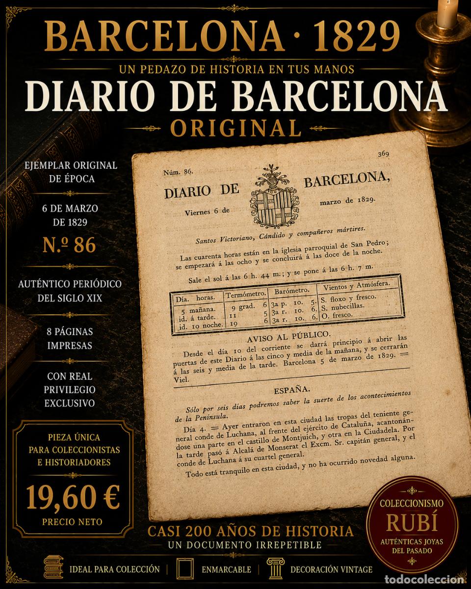 Coleccionismo de Revistas y Peri&oacute;dicos: DIARIO DE BARCELONA ORIGINAL / A&Ntilde;O 1829 / N.&ordm; 86 / DOCUMENTO HIST&Oacute;RICO SIGLO XIX