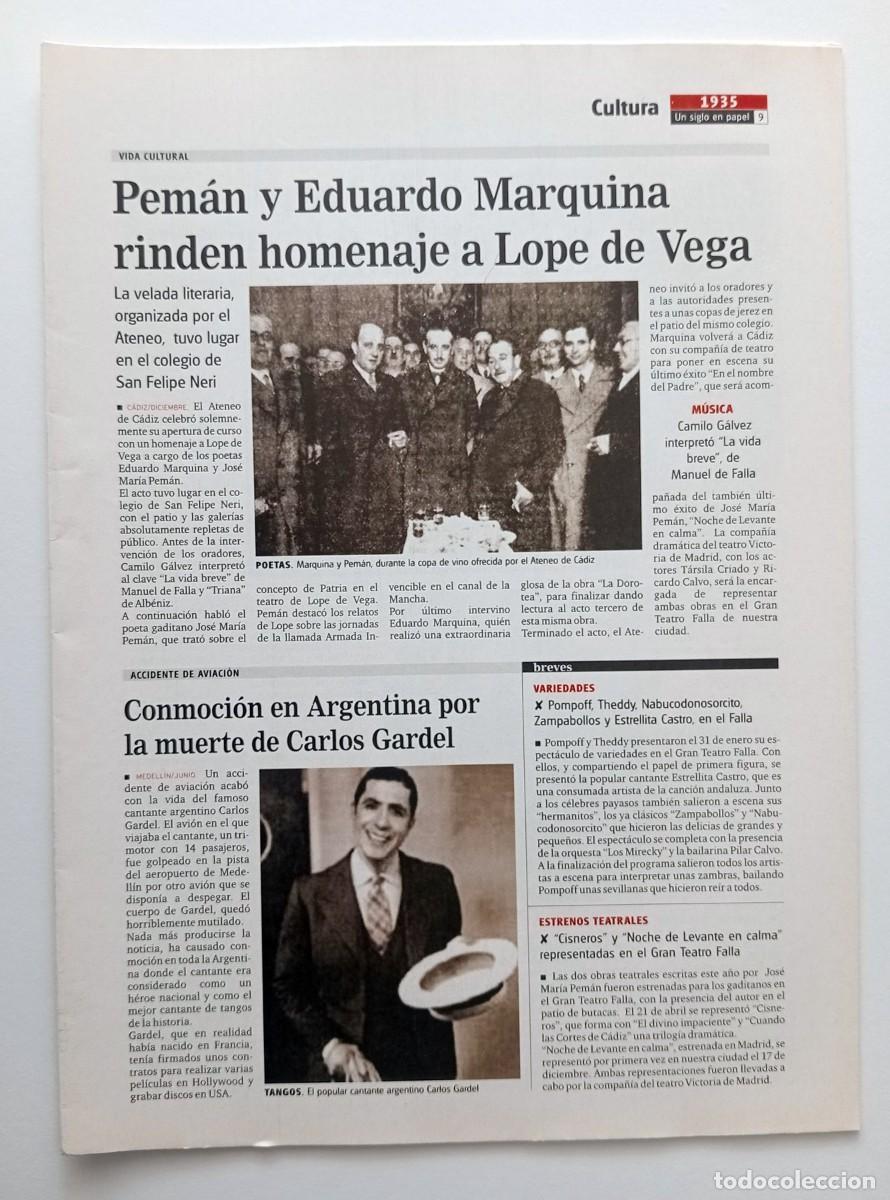 Coleccionismo de Revistas y Peri&oacute;dicos: FASC&Iacute;CULO DIARIO DE C&Aacute;DIZ (REPRODUCCION) 1935-1938 CARLOS GARDEL, LOPE DE VEGA, CALVO SOTELO...