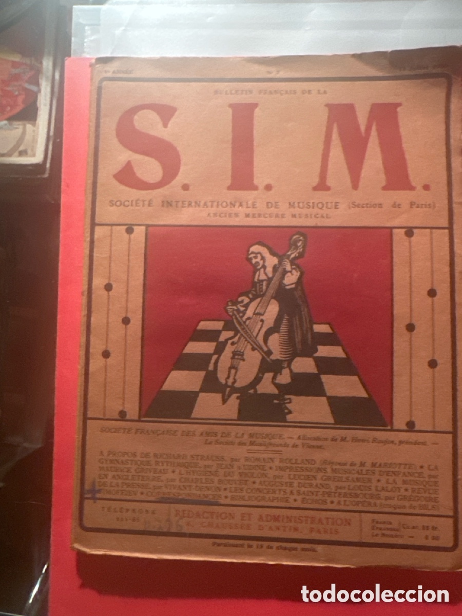Coleccionismo de Revistas y Peri&oacute;dicos: SIM sociedad internacional de m&uacute;sica de Par&iacute;s, 1909