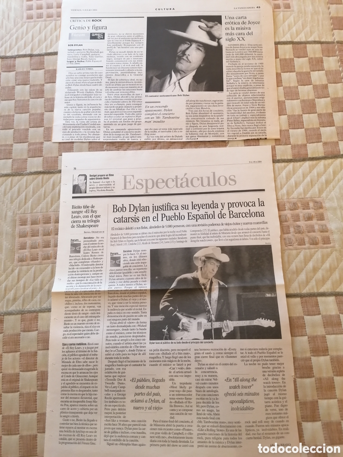 Coleccionismo de Revistas y Peri&oacute;dicos: P&aacute;gina Y Recorte Prensa Concierto Bob Dylan Barcelona Julio 2004