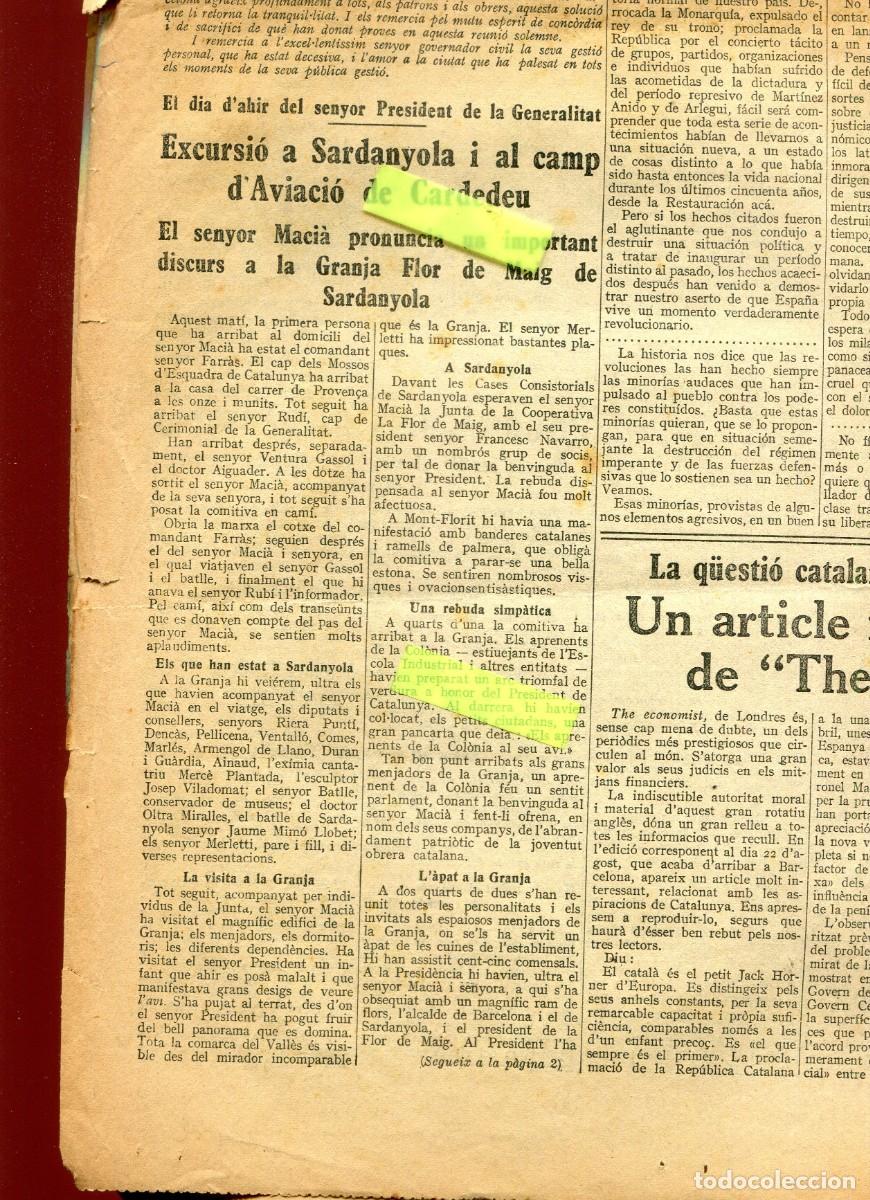 Collectionnisme de Revues et Journaux: DIARI ANY 1931 MACIA A SARDANYOLA CERDANYOLA CAMP D'AVIACI&Oacute; DE CARDEDEU MARCELINO DOMINGO TARRAGONA