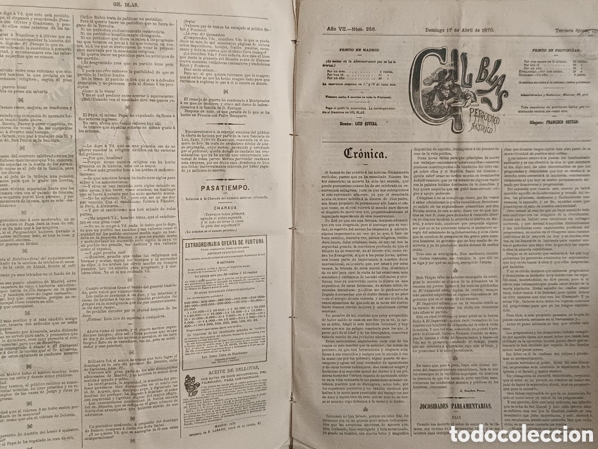 Coleccionismo de Revistas y Peri&oacute;dicos: 1870-1871 GIL BLAS Peri&oacute;dico sat&iacute;rico Volumen con 103 n&uacute;meros Ilustraciones Ortego Amadeo de Saboya