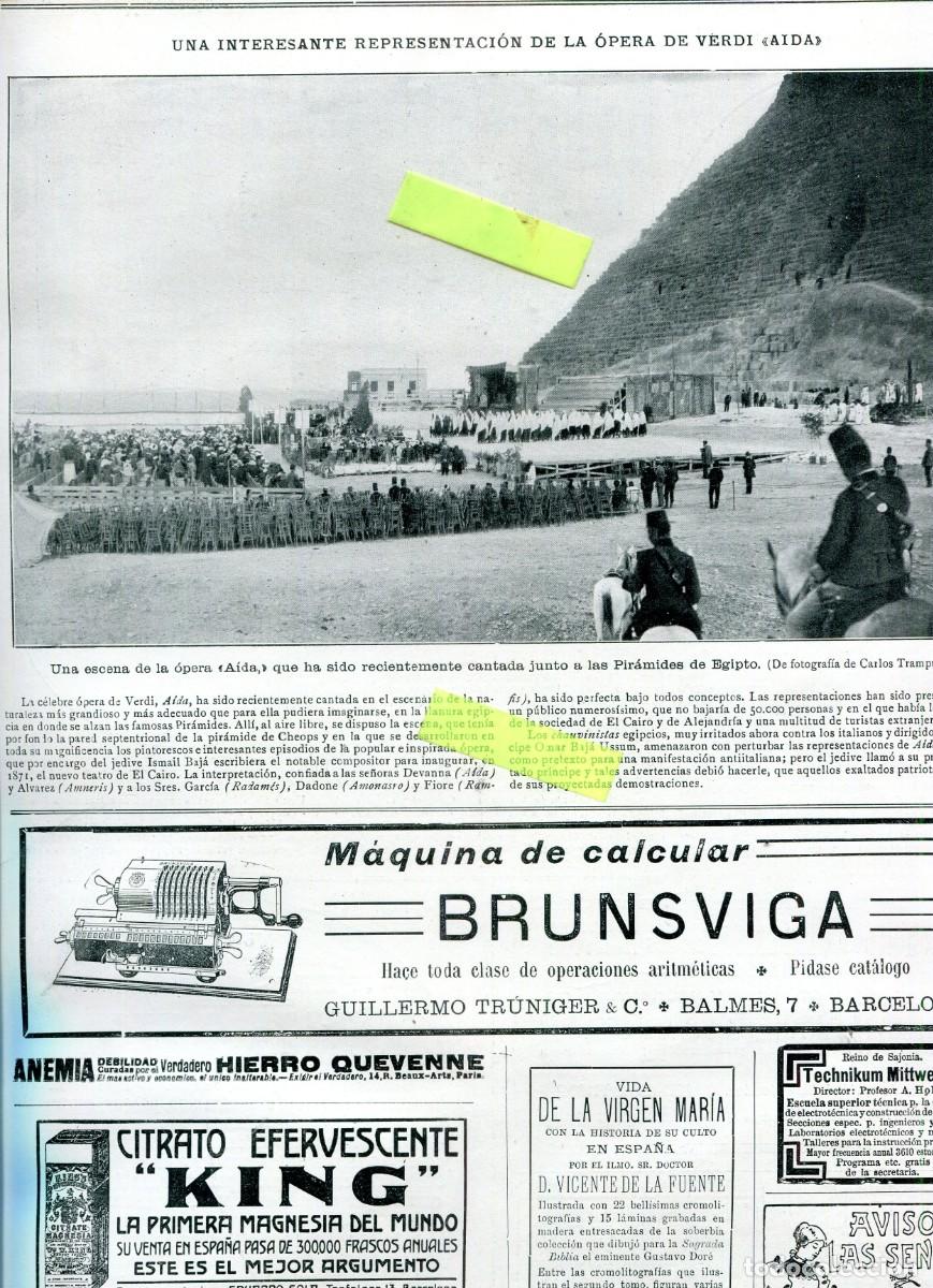 Coleccionismo de Revistas y Peri&oacute;dicos: REVISTA A&Ntilde;O 1912 REPRESENTACI&Oacute;N DE LA OPERA DE VERDI AIDA EN LAS PIRAMIDES DE GUIZA EGIPTO