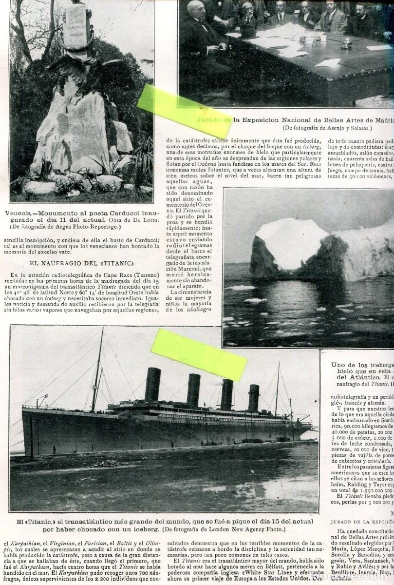 Coleccionismo de Revistas y Peri&oacute;dicos: REVISTA A&Ntilde;O 1912 EL HUMDIMIENTO DEL TITANIC TITANICO